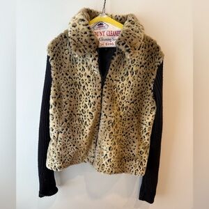 MontanaCo Leopard Print Faux Fur Jacket